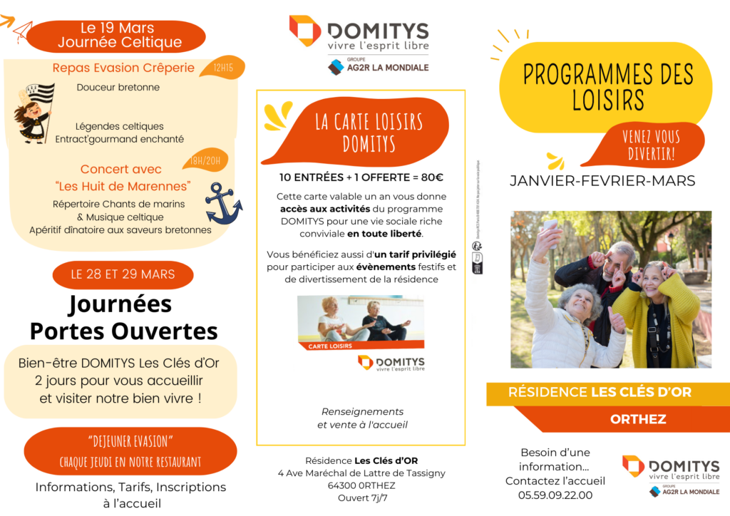 TRYPTIQUE ANIMATIONS PREMIER TRIMESTRE DOMITYS ORTHEZ