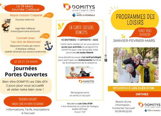 TRYPTIQUE ANIMATIONS PREMIER TRIMESTRE DOMITYS ORTHEZ