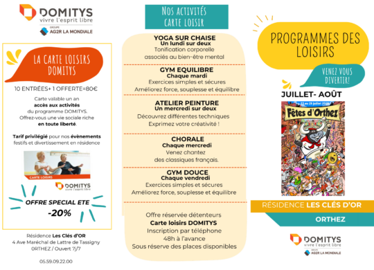 DOMITYS ORTHEZ ETE 2026 CARTES LOISIRS